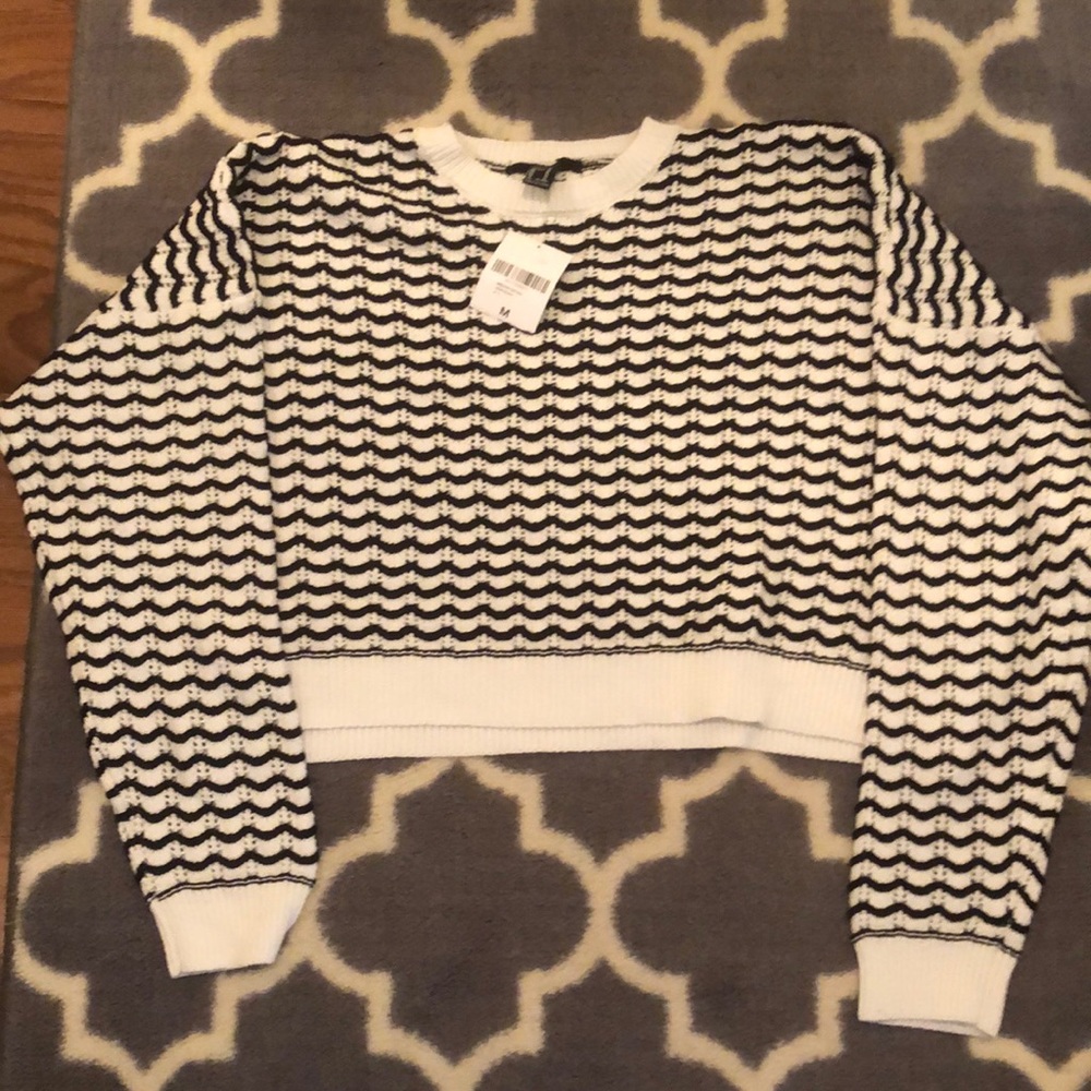 H&M Zig Zag Striped Black & White Cropped Sweater